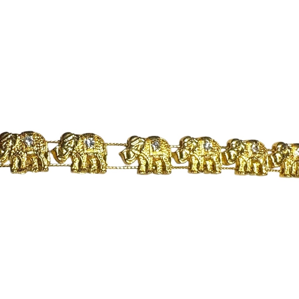 Vintage GoldTone Elephant 8” Slide Bracelet Six Elephants Rhinestones Trunk Up